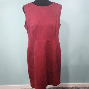 Calvin Klein Faux Suede Sleeveless Round Neck Burgundy Fit & Flare Dress 14